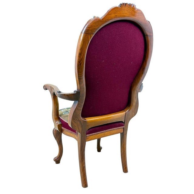 Mid 19th Century Victorian Walnut Armchair with Royal Coat of Arms Upholstery, 1860 For Sale - Image 5 of 14