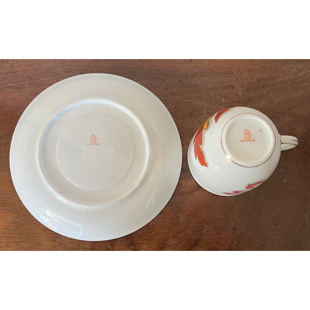 Antique 19th Century Wedgwood China Porcelain Hand Painted Tea Cup & Saucer in the Shadow Leaf Pattern For Sale - Image 14 of 18