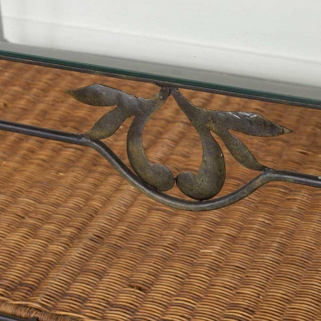 1950s French Wicker and Glass Coffee Table For Sale - Image 9 of 18