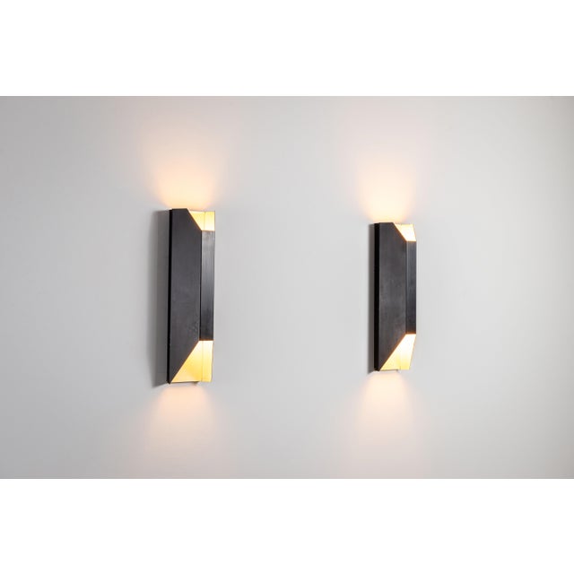 Vintage Architectural Angular Geometric Black Metal Wall Lamps, 1960s, Set of 2 For Sale - Image 17 of 17