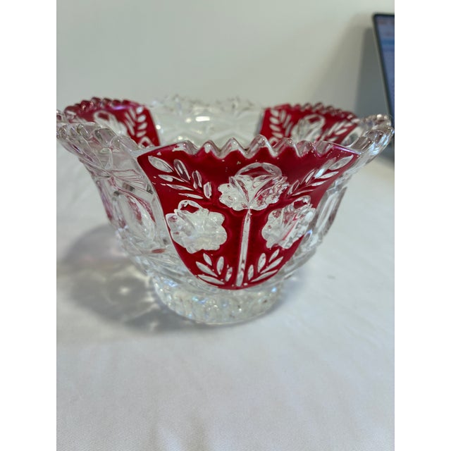 Vintage 5th Avenue Rosalina Ruby Flash Cut Glass Bowl For Sale In Oklahoma City - Image 6 of 12