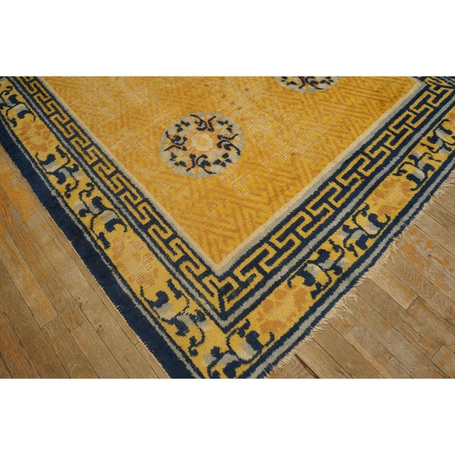 Mid 18th Century 1750s Classic Yellow Greek Key Antique Chinese Ningxia Hallway Runner Wool Rug For Sale - Image 5 of 10