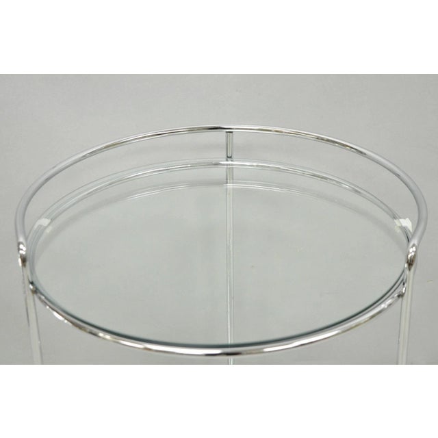 Vintage Mid Century Modern Chrome Round Glass 2 Tier Rolling Bar Cart Side Table For Sale In Philadelphia - Image 6 of 11