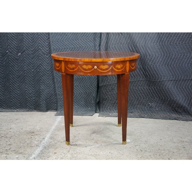 Mid 20th Century Baker Federal Hepplewhite Style Mahogany Round Inlaid Side Table Pullout Trays For Sale - Image 13 of 18