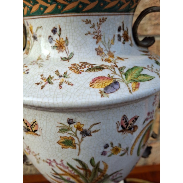Late 20th Century Hand-Painted Regency Style Porcelain Urn With Brass Mounted as Lamp For Sale - Image 10 of 11