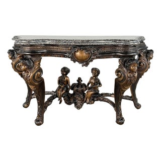 Ornate Bronze Cherub Console Table, Granite Top - For Sale