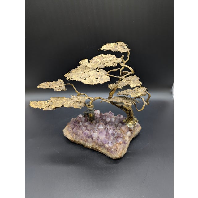 Metal Vintage Bronze & Amethyst Sculpture: Boy Sitting Under Tree For Sale - Image 7 of 10