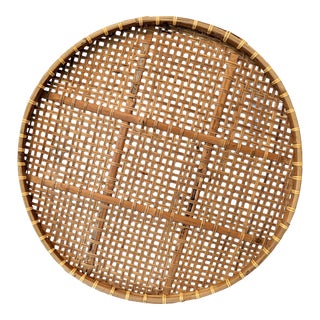 1970s Hand Woven Bamboo Winnowing Basket For Sale