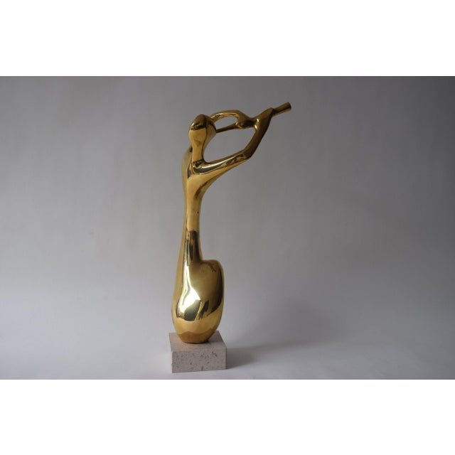 1980s Abstract Brass Musician Sculpture on Travertine Base, 1980s For Sale - Image 5 of 11