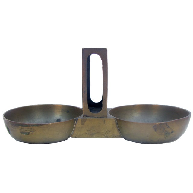 Unique vintage two-bowl matchbox holder / ashtray. and period matches (as shown). The match box (included) is held in the...