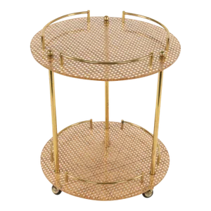 Serving Cart in Acrylic Glass, Brass and Rattan in the style of Christian Dior, Italy, 1970s