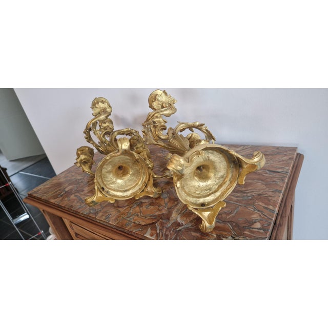 Antique Louis XV Candleholders in Gilt Bronze, Set of 2 For Sale - Image 14 of 18