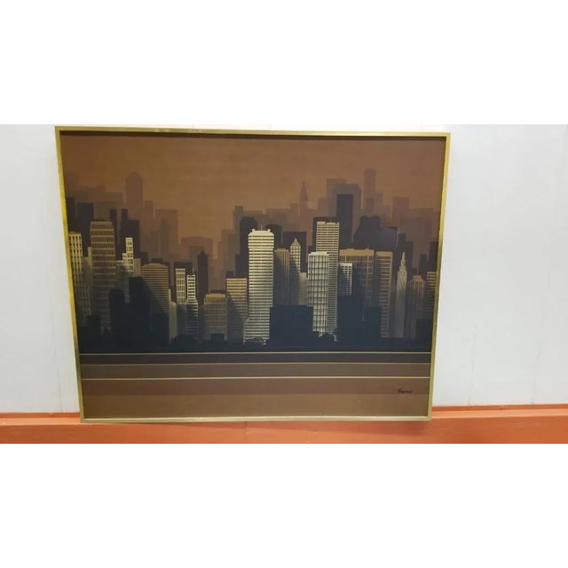 Mid 20th Century Abstract Skyline Painting on Canvas by Franco For Sale - Image 5 of 5