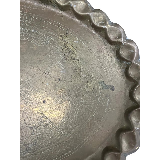 Mid-Century Moroccan Oval Brass Tray Table For Sale - Image 11 of 14