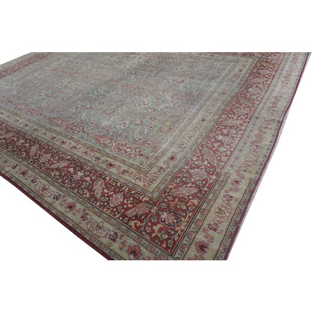 1920s 1920s Blue Floral Antique Persian Moud Rug 10'1"x13'7" Handknotted Wool Carpet For Sale - Image 5 of 9