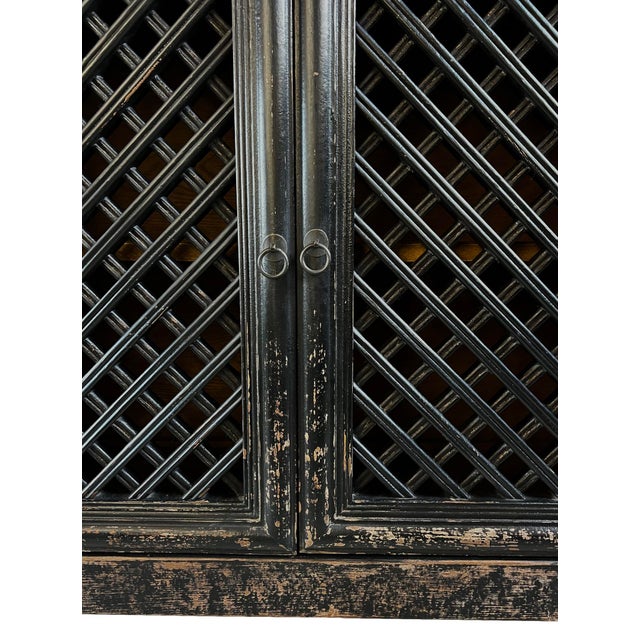 Wood Vintage Black Aged Lattice 3-Door Sideboard For Sale - Image 7 of 8