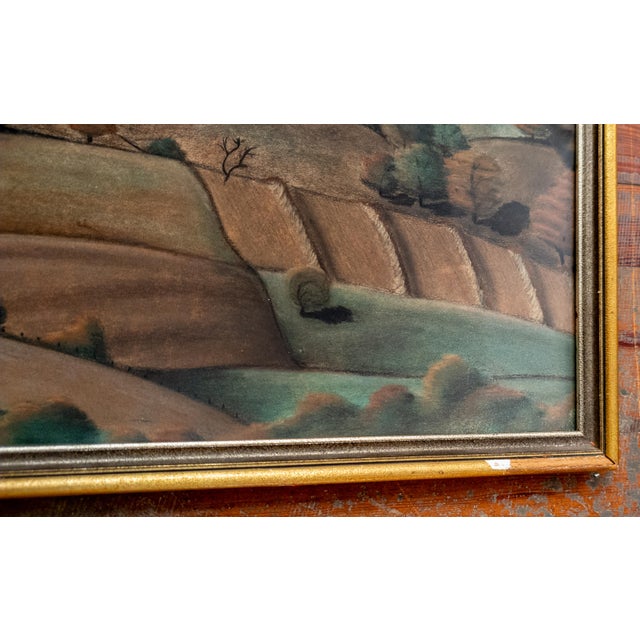 Mid-Century Modernist Oil Pastel Landscape Painting, Signed Bower For Sale In New York - Image 6 of 16