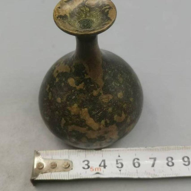 Vintage Distressed Bronze Pear-Shaped Vase / Patinated Metal Bud Vase For Sale In Los Angeles - Image 6 of 9