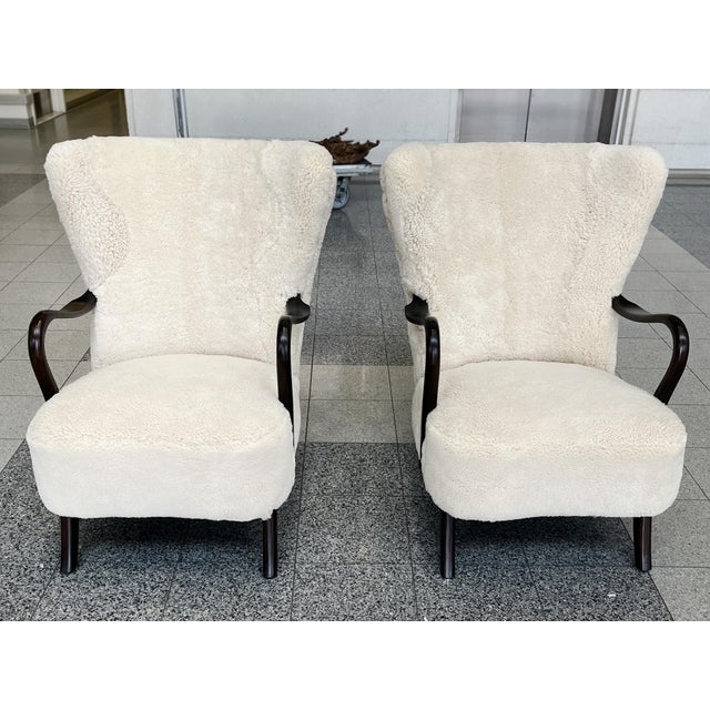 1940s Alfred Christensen Armchairs in White Shearling - A Pair For Sale - Image 4 of 16