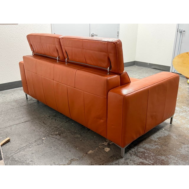 Orange Queen Size Andrew Leather Sleeper Sofa For Sale - Image 8 of 12