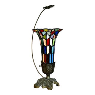 Vintage Stained Glass and Metal Table Lamp For Sale