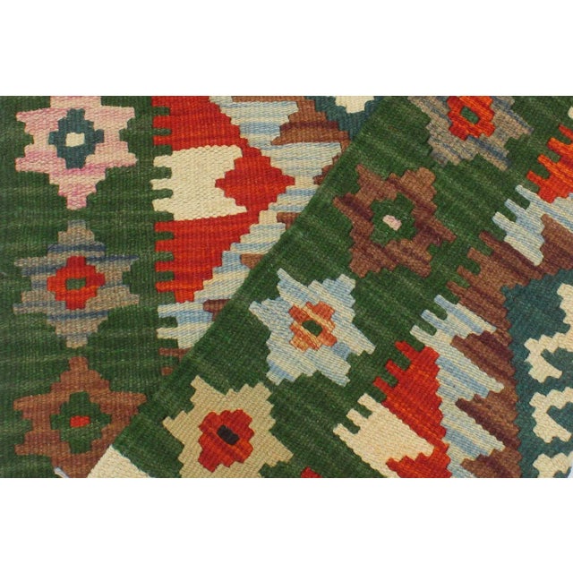 1990s 1990s Rustic Kilim Rust Green Wool Rug - 2'0" X 2'11" For Sale - Image 5 of 7