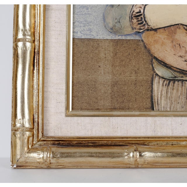 Excellent Condition Joyce Roybal Guitarist Hand Painted & Signed Original One of a Kind Oil Painting on Canvas in Gilded...