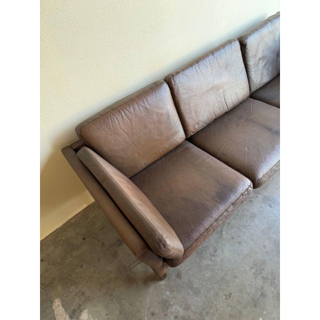 Vintage Danish Brown Leather Sofa in Style of Stouby | Mid-Century Modern 3-Seat Couch For Sale - Image 10 of 10