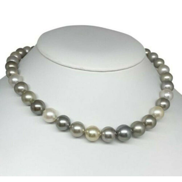 Gray Diamond South Sea Pearl Necklace 14k Gold Certified For Sale - Image 8 of 10