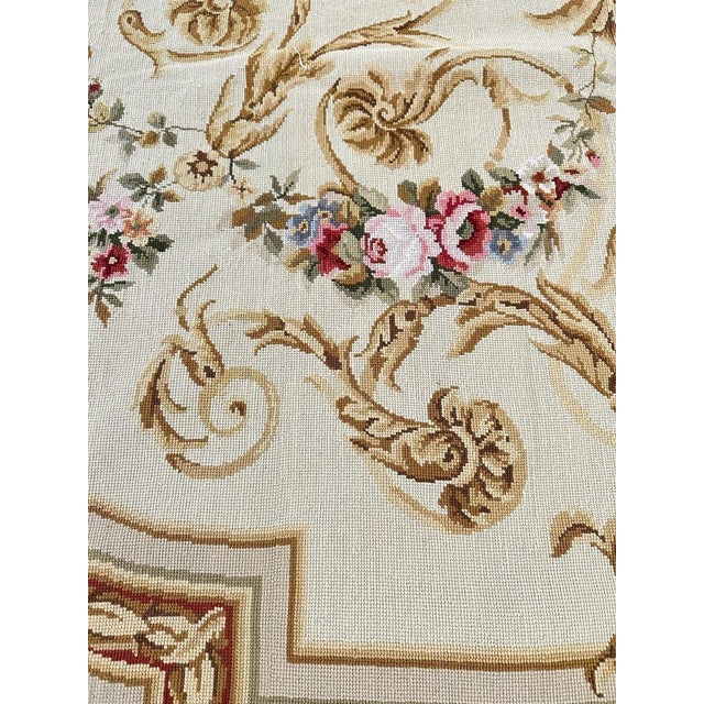 French Style Ivory & Red Needlepoint Area Rug 8' X 10' For Sale - Image 4 of 9