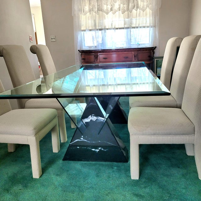 1980s Postmodern Glass Top Double Triangle Base Dining Table For Sale In New York - Image 6 of 10
