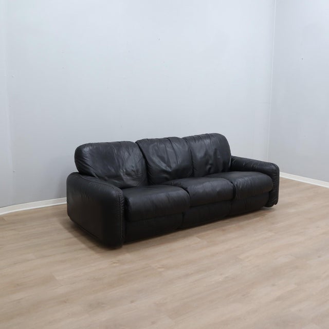Vintage Black Leather Sofa, 1970s For Sale - Image 4 of 14