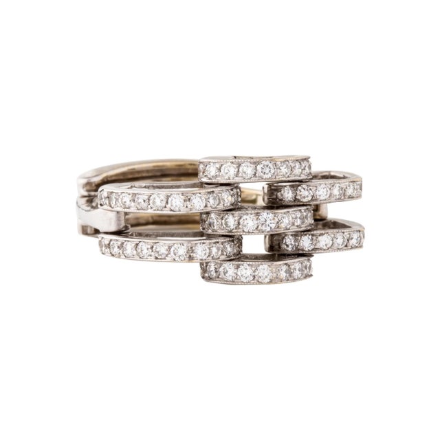 Gorgeous estate band ring crafted in 18K gold, featuring a link mesh design adorned with 78 brilliant round diamonds...