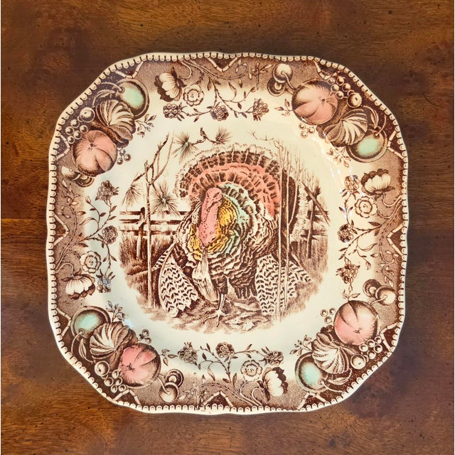 Vintage Johnson Brothers "His Majesty" dessert/salad plate. Decorated in a traditional transferware pattern of a colorful...
