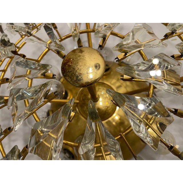 Large Crystal Brass Flush Mount attributed to Stilkronen, 1970s For Sale - Image 6 of 14