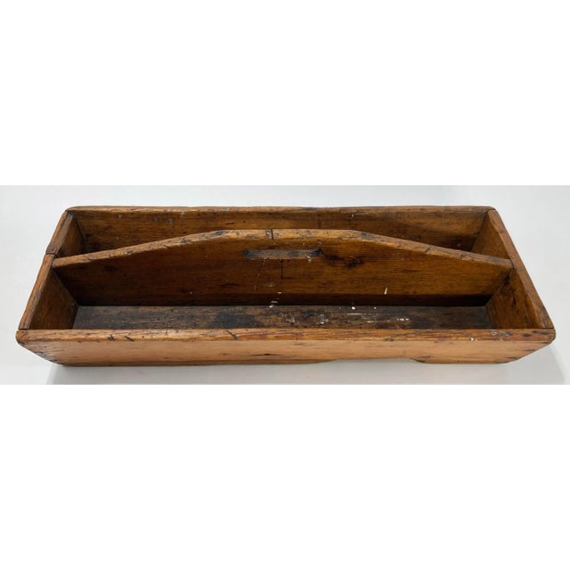 Wood Antique Early 20th C Oversized Primitive Handled Wooden Box Toolbox For Sale - Image 7 of 11