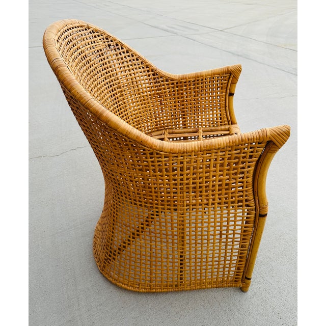Vintage Coastal Woven Rattan Barrel Dinning Chair For Sale - Image 4 of 8