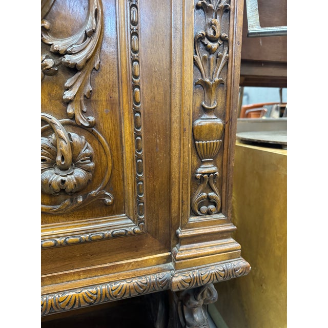 Antique French Renaissance Revival Carved Oak Hunt Cabinet / Buffet For Sale - Image 12 of 16