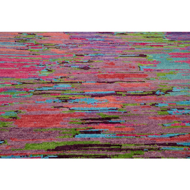 2020s Abstract Modern Handmade Texture Wool Rug With Multicolor Field For Sale - Image 5 of 9
