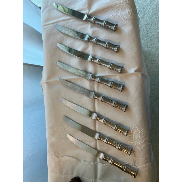 1980s Supreme Stainless Steel Dinner Knives in Bamboo Pattern - Set of 8 For Sale - Image 6 of 9
