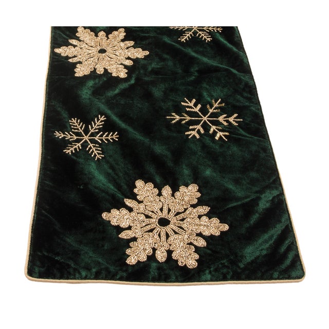 Kenneth Ludwig Chicago Embroidered Snowflake Table Runner 72"L For Sale - Image 4 of 4