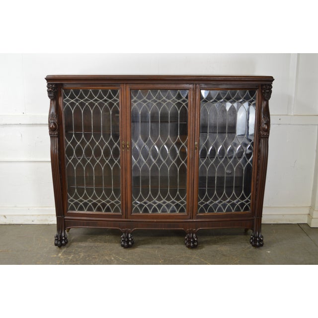 Horner Antique Mahogany Lion Head Claw Foot Leaded Glass 3 ...