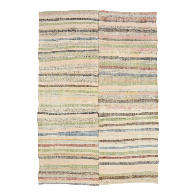 Mid 20th Century Vintage Striped Turkish Kilim Rug For Sale