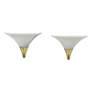 Wall Lights in Opaline Glass and Brass from Limburg, Germany, 1970, Set of 2 For Sale