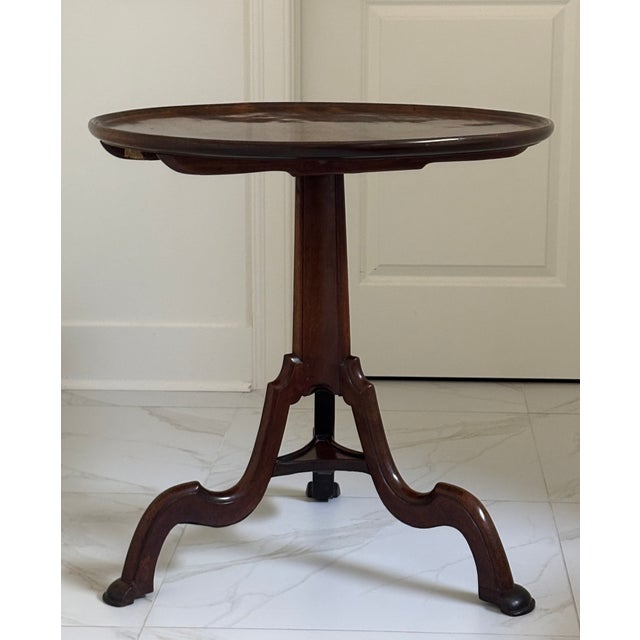 Brown Antique Round Tilt Top Style Wooden Table With Tripod Base For Sale - Image 8 of 17