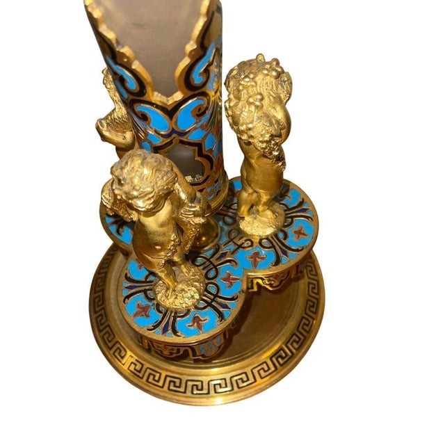 Bronze Late 19th Century French Champlevé Enamel and Gilt Bronze Mounted Glass Vase For Sale - Image 8 of 9