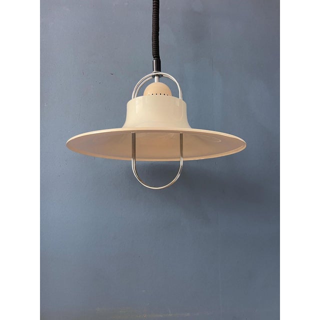 White Mid-Century Modern Pendant Lamp in White & Chrome from Dijkstra For Sale - Image 8 of 12