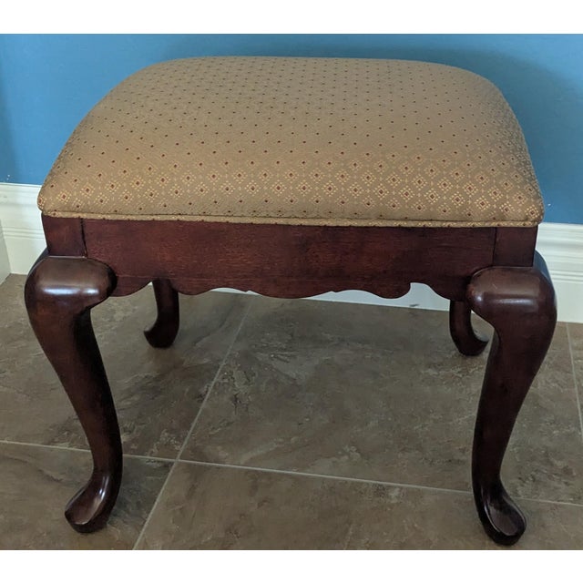 Solid cherry, scalloped skirt, cabriole legs, white stripped seats. Exact manufacturer date unknown. Could be made in...