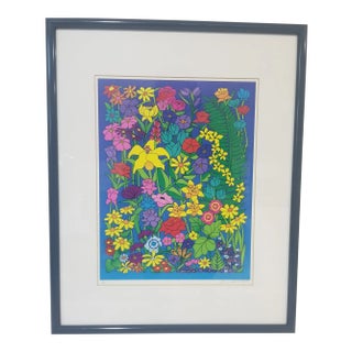 1990s Artist Signed Floral Print, Framed For Sale
