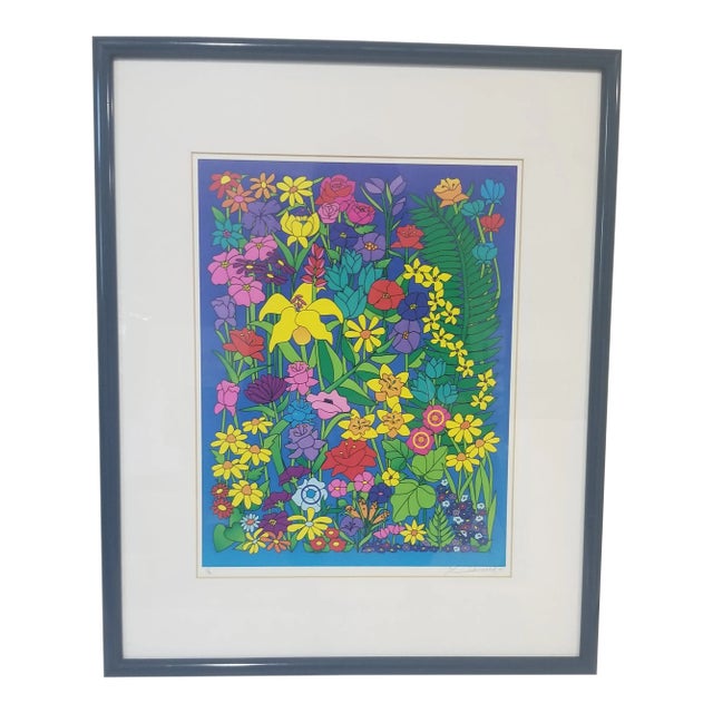1990s Artist Signed Floral Print, Framed For Sale